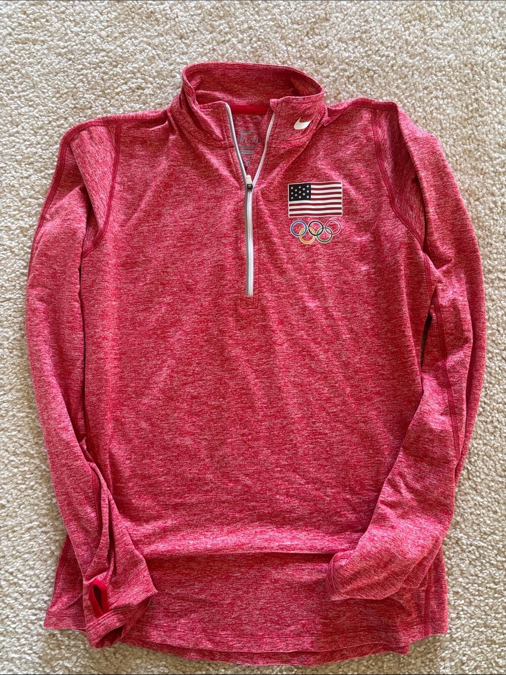 Nike Red Heathered USA Olympic Quarter-Zip Pullover Men’s